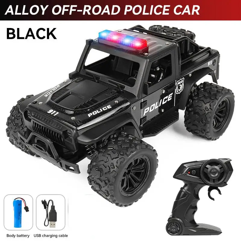 1:16 Alloy High Speed Off-Road Police Truck RC Car with Music Sound and LED Lights Outdoor Toy 2.4G Remote Control Cars