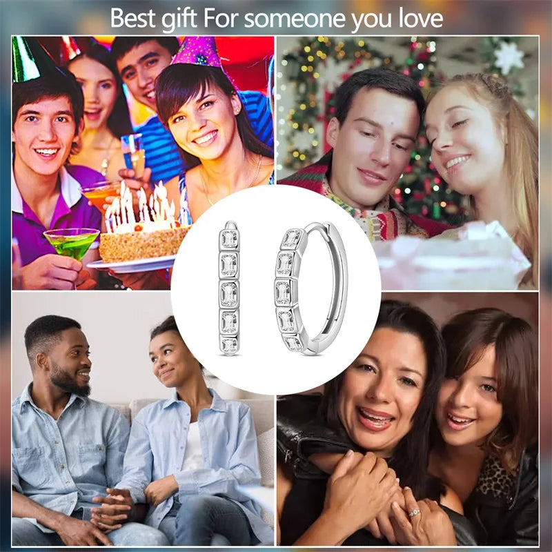 New 925 Sterling Silver Fashion Minimalist Zircon Hoop Earrings For Women Elegant Anniversary Jewelry Gifts