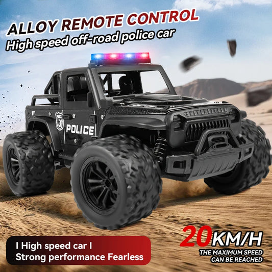 1:16 Alloy High Speed Off-Road Police Truck RC Car with Music Sound and LED Lights Outdoor Toy 2.4G Remote Control Cars