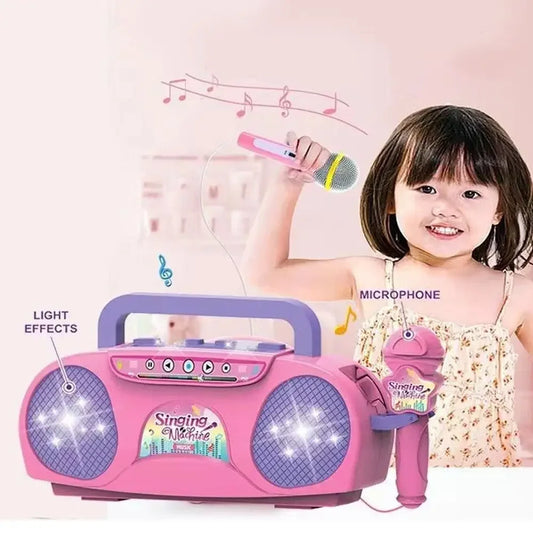 Singing Microphone Machine Kids Portable Karaoke Music Instrument With Lights Connect Phone Toys For Girl Boy Educational Gifts