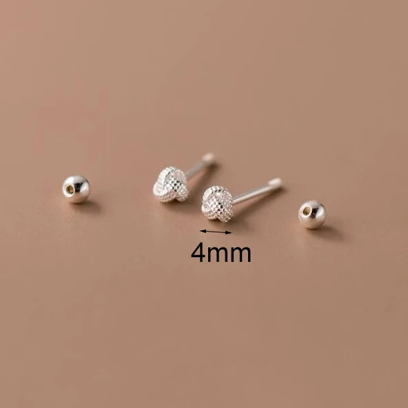 INZATT Real 925 Sterling Silver 4/6mm Wool Ball Screw Beads Stud Earrings for Women Party Classic Minimalist Fine Jewelry