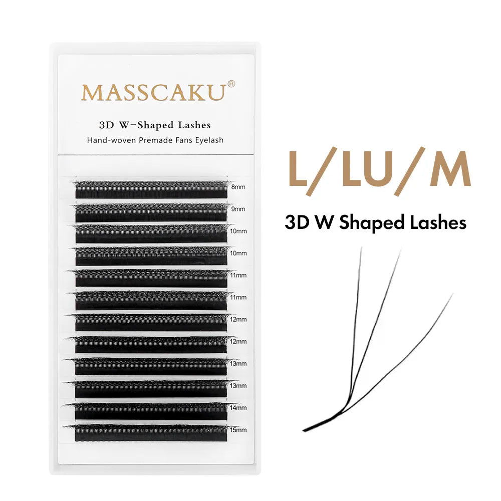 MASSCAKU L/LU(M) Curl YY 3D 4D 5D W Shape Eyelash Extension Hand Woven Soft Light Natural Lashes Premade Volume Fan Eyelashes