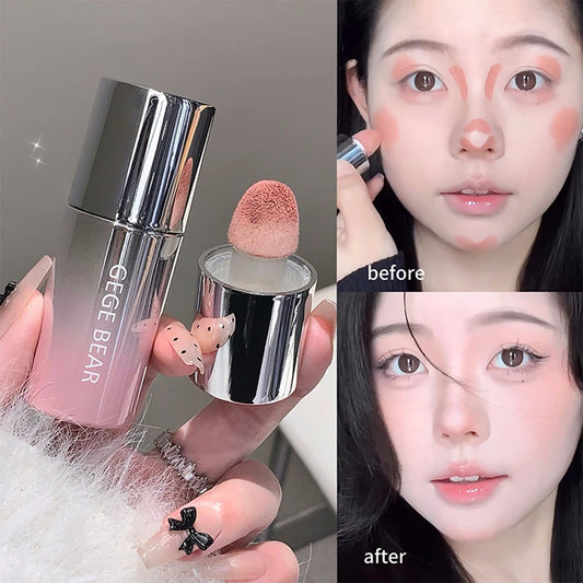 Gege Bear 5-color Liquid Blush Stick With Sponge Head Long-lasting Suitable for All Skin Tones Brightening Effect Holiday Gift