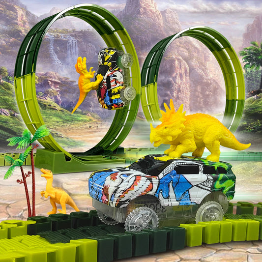 Magic Climbing Electric Dinosaur Car Track Railway Toy Car Set Bend Flexible Race Track Flash Light Car High Quality Toy For Kid
