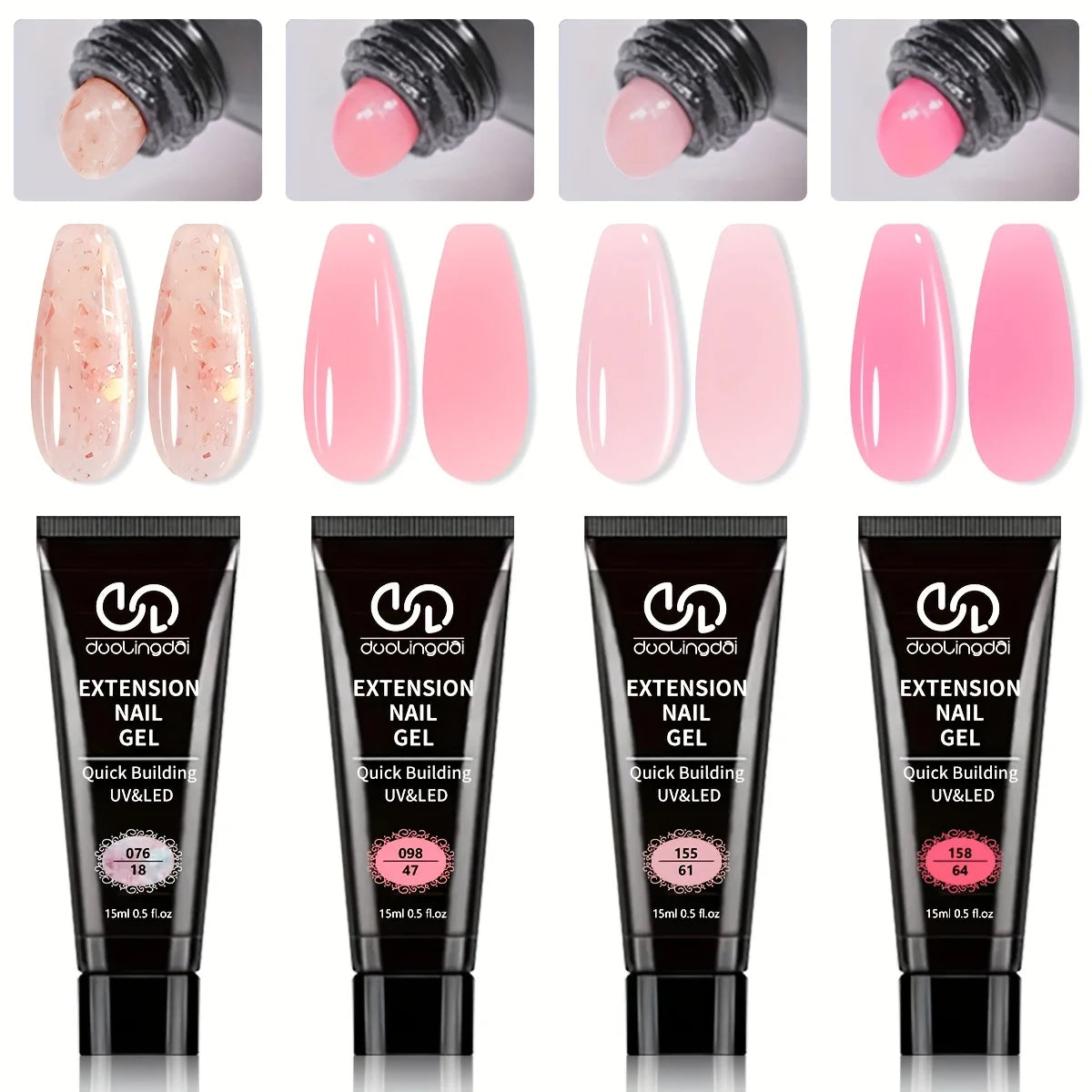 Poly Gel Nail Kit Starter with 4 Colors (Natural Clear + 3 Tones) - Quick Dry Nail Polish, / Curable DIY Gel Nail Polish for