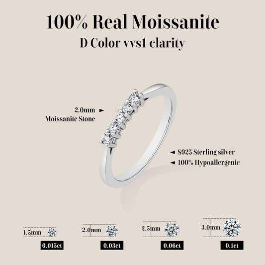 ATTAGEMS 925 Sterling Silver Moissanite Rings DVVS1 Round Cut 2.0mm Stackble 18K Gold Plated Wdeding Ring for Women Fine Jewelry