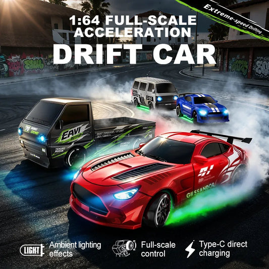 New 1/64 Mini Drift Car With Led Light Desktop Series Remote Control 4wd Racing Micro Card Van Gtr Boy Toy Gift