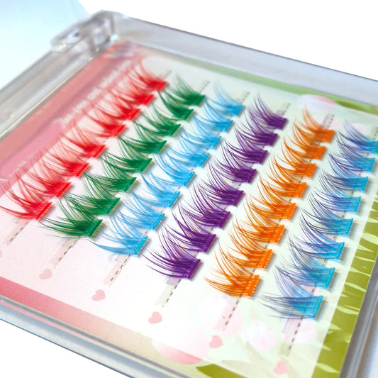NO NEED GLUE Colorful Makeup Tools Individual Eyelashes Dramatic DIY Handmade False Eyelashes Extension Red Blue Green Eyelash