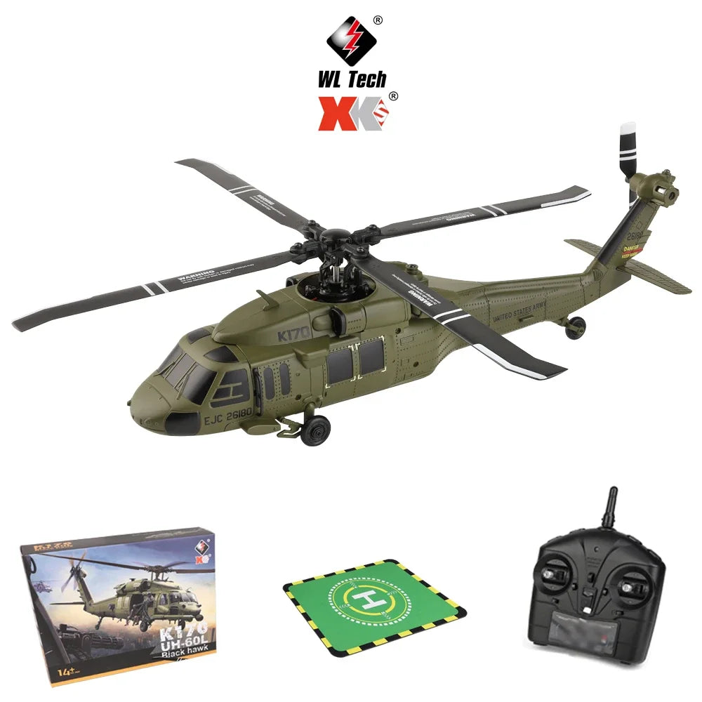 WLtoys K170 RC Helicopter with Gyro UH-60L 4CH Remote Control Brushless Helicopters with LED Light Airplane Toys for Kids