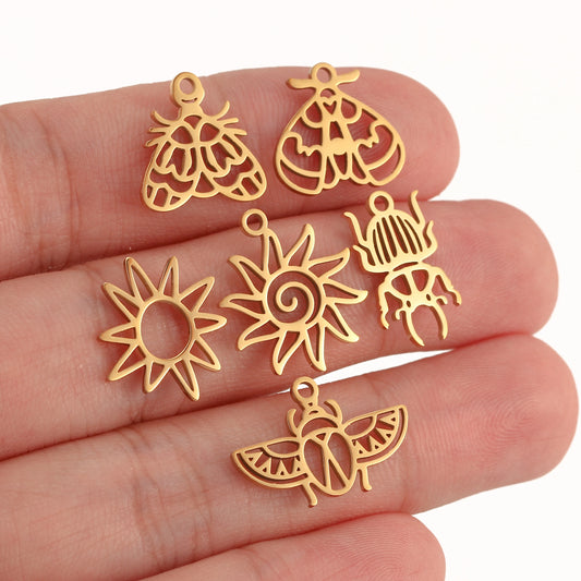 5Pcs Spring Bee/Butterfly/Beelet Charms Stainless Steel Scarab Moths Pendants DIY Necklace Bracelet Jewelry Making Accessories
