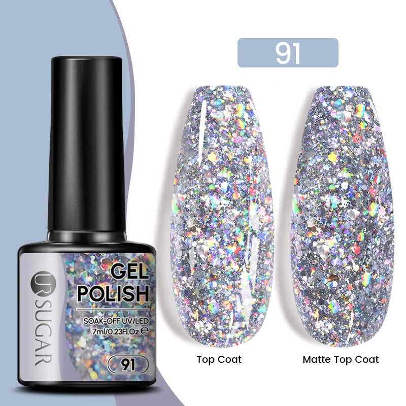 UR SUGAR 7ml Champagne Gold Sequins Gel Nail Polish Bright Sparkling Glitter French Semi Permanent Nail Painting UV Gel