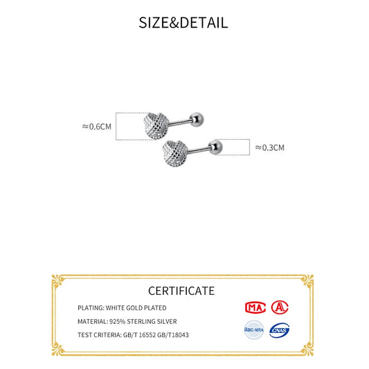 INZATT Real 925 Sterling Silver 4/6mm Wool Ball Screw Beads Stud Earrings for Women Party Classic Minimalist Fine Jewelry