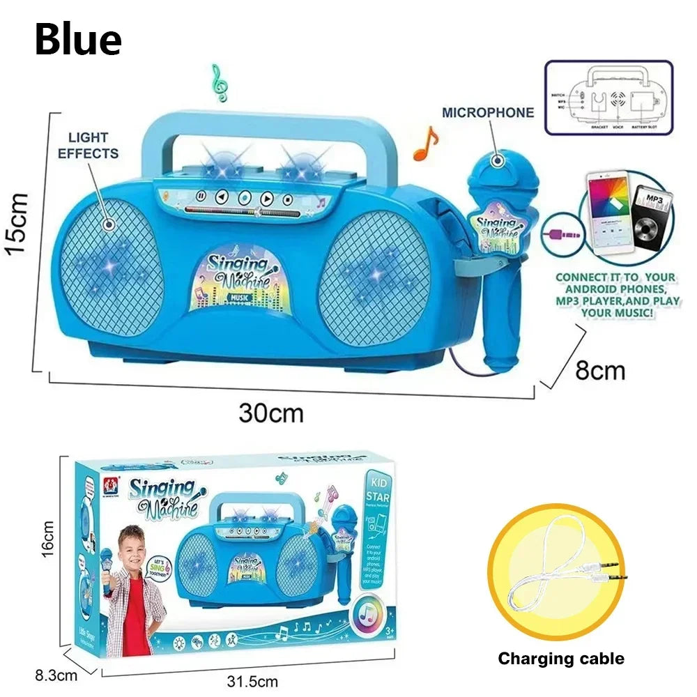 Singing Microphone Machine Kids Portable Karaoke Music Instrument With Lights Connect Phone Toys For Girl Boy Educational Gifts