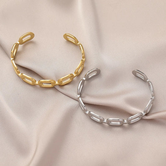 Square Link Hollow Out Open Cuff Bracelet for Women Stainless Steel Vintage Gold Color Bangle Minimalist Wedding Jewelry Gift