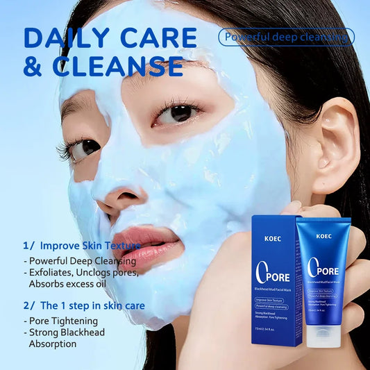 75ml KOEC Zero Pore Blackhead Blue Mud Facial Mask Deep Cleansing Tightening Oil Control PHA AHA Salicylic Acid Plant Extrats