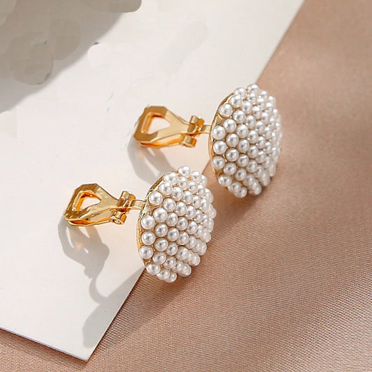 Non Pierced Simulated Pearl Geometric Round Clip On Earrings Wedding Party Gift Jewelry Ear Cuff Earring Aretes Mujer