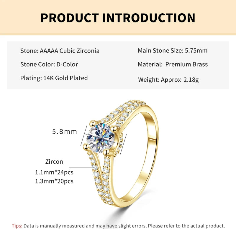 Rrjzz 14K Gold Plated 0.7CT Round Cut Cubic Zirconia Promise Eternity Engagement Weddng Ring for Women Bridal Ring Jewelry Gift