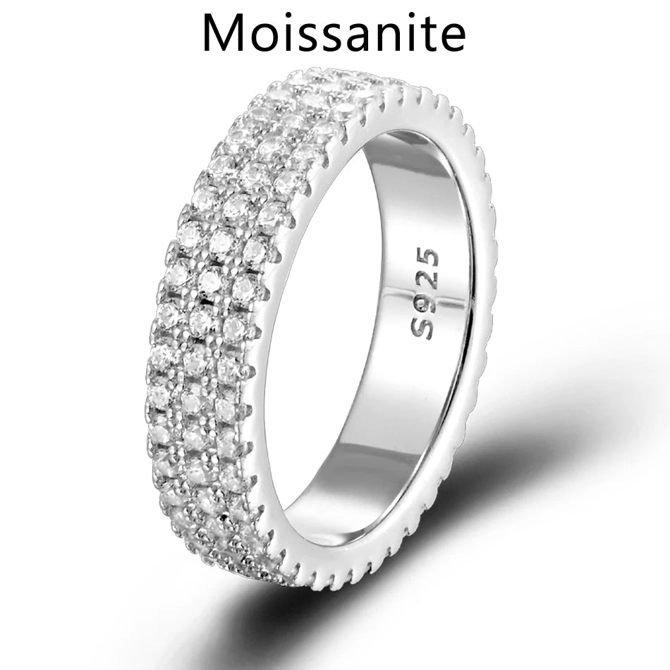 URMYLADY Full Moissanite Ring 925 Sterling Sliver Plated 18k Eternity Band Hip Hop Rings for Woman Man Party Sparkling Jewely