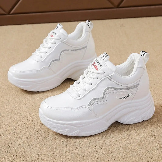 Spring/Autumn New Women's White Platform Vulcanized Shoes Lightweight Women Thick Bottom Leisure Shoes PU Leather Sport Sneakers