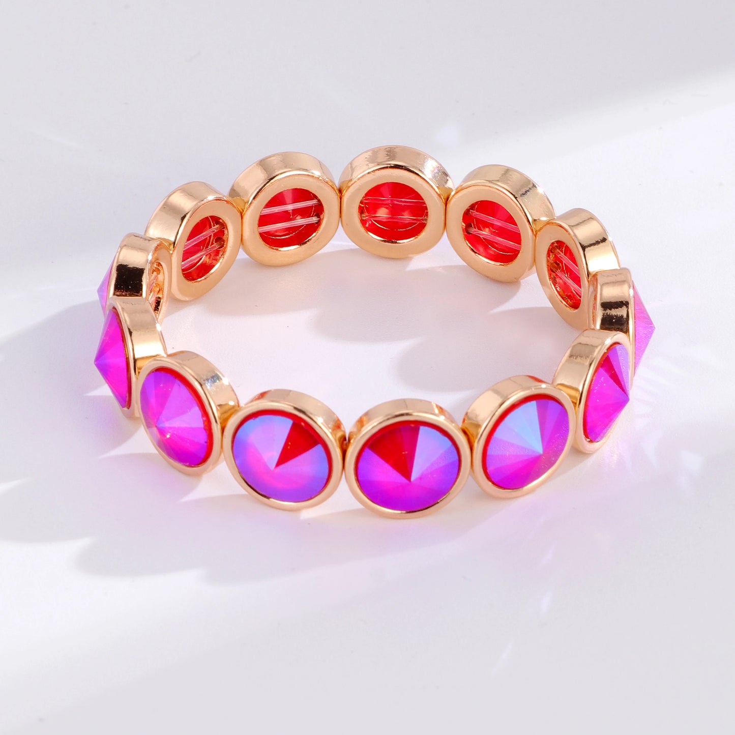2026 New Design Gold Color Bracelets For Women Inlaid Colorful Glass Crystal Beads Elastic Bangle Candy Color Jewelry