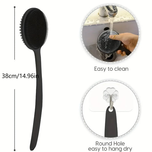 Silicone Back Scrubber Brush for Shower Long Handle Body Deep Cleansing and Exfoliating Massage Double-Sided Soft Bristles