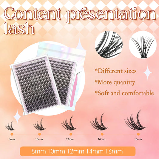 320pcs DIY Lash Extension Super Volume Cluster Count Lash Clusters Individual with Bond and Seal & Remover Tweezers Makeup Tool