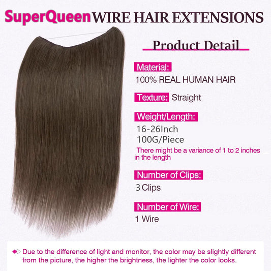 Straight Chocolate Brown Halo Hair Extensions Invisible Wire Human Hair Extensions With Clips #2 100G/Pc Clip In Hair Extensions