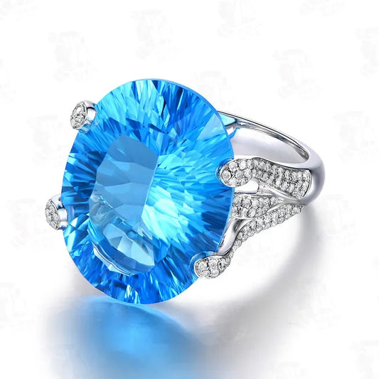 2023 New Fashion 925 Silver Luxury Quality Blue Topaz Band Ring for Women Upscale Anniversary White Gold Plated Finger Jewelry