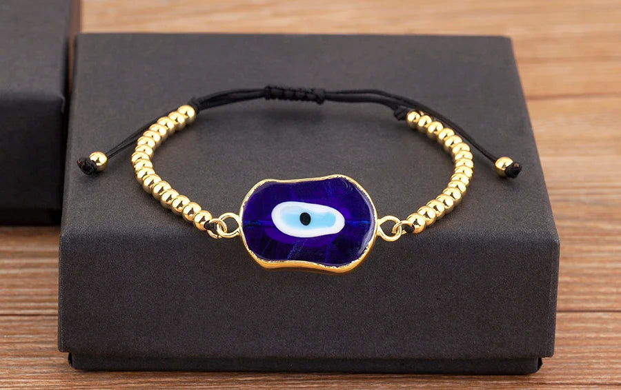 Nidin New Creative Design Evil Eye Charm Chain Bracelets Adjustable 7 Colors For Women Birthday Party Jewelry Accessories Gifts