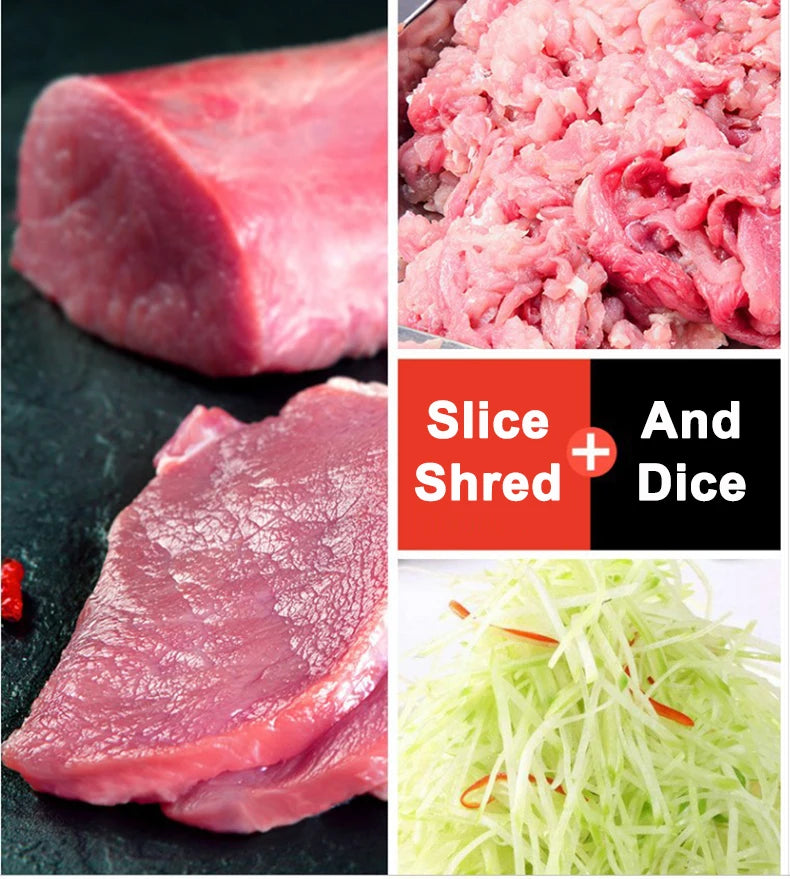 Commercial Electric Meat Slicer Cutter Stainless Steel Automatic Vegetable Cutting Grinder Machine Minced Meat Mincer EU US Plug