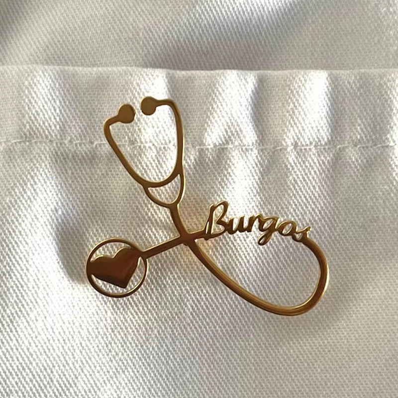 Customized Name Brooch Stethoscope Pin Doctor Nurse Name Stainless Steel Jewelry Fashion Gift For Men Women Daily Accessori