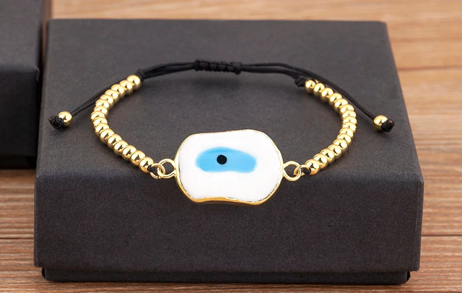 Nidin New Creative Design Evil Eye Charm Chain Bracelets Adjustable 7 Colors For Women Birthday Party Jewelry Accessories Gifts