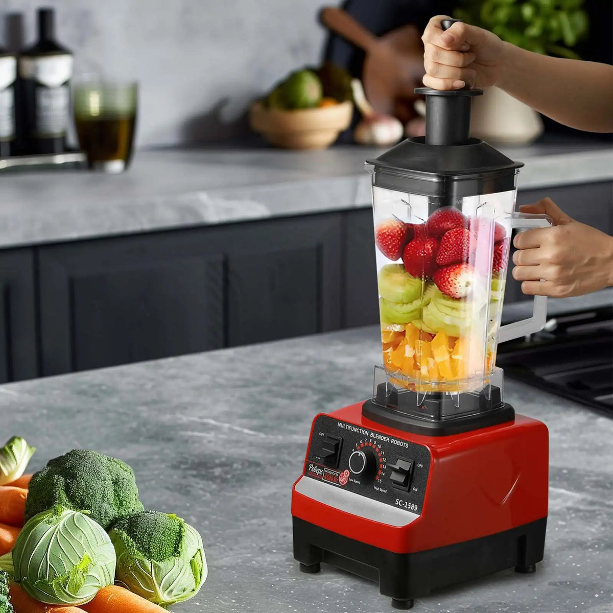 2 in 1 Electric Blender 2000W High Power Heavy Duty Commercial Blender Food Processor Ice Smoothies Kitchen Stationary Mixer