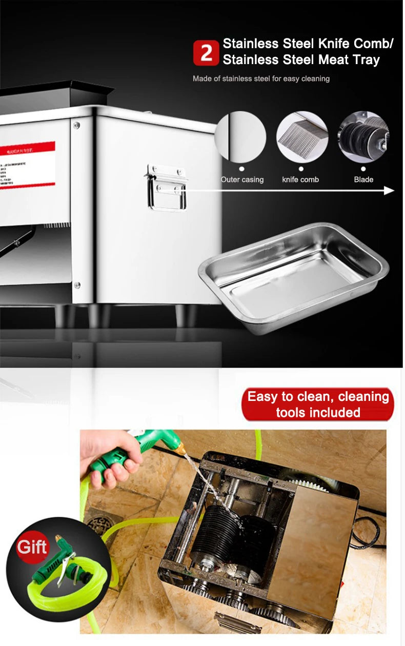 Commercial Electric Meat Slicer Cutter Stainless Steel Automatic Vegetable Cutting Grinder Machine Minced Meat Mincer EU US Plug