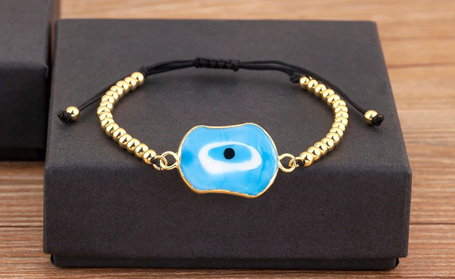 Nidin New Creative Design Evil Eye Charm Chain Bracelets Adjustable 7 Colors For Women Birthday Party Jewelry Accessories Gifts
