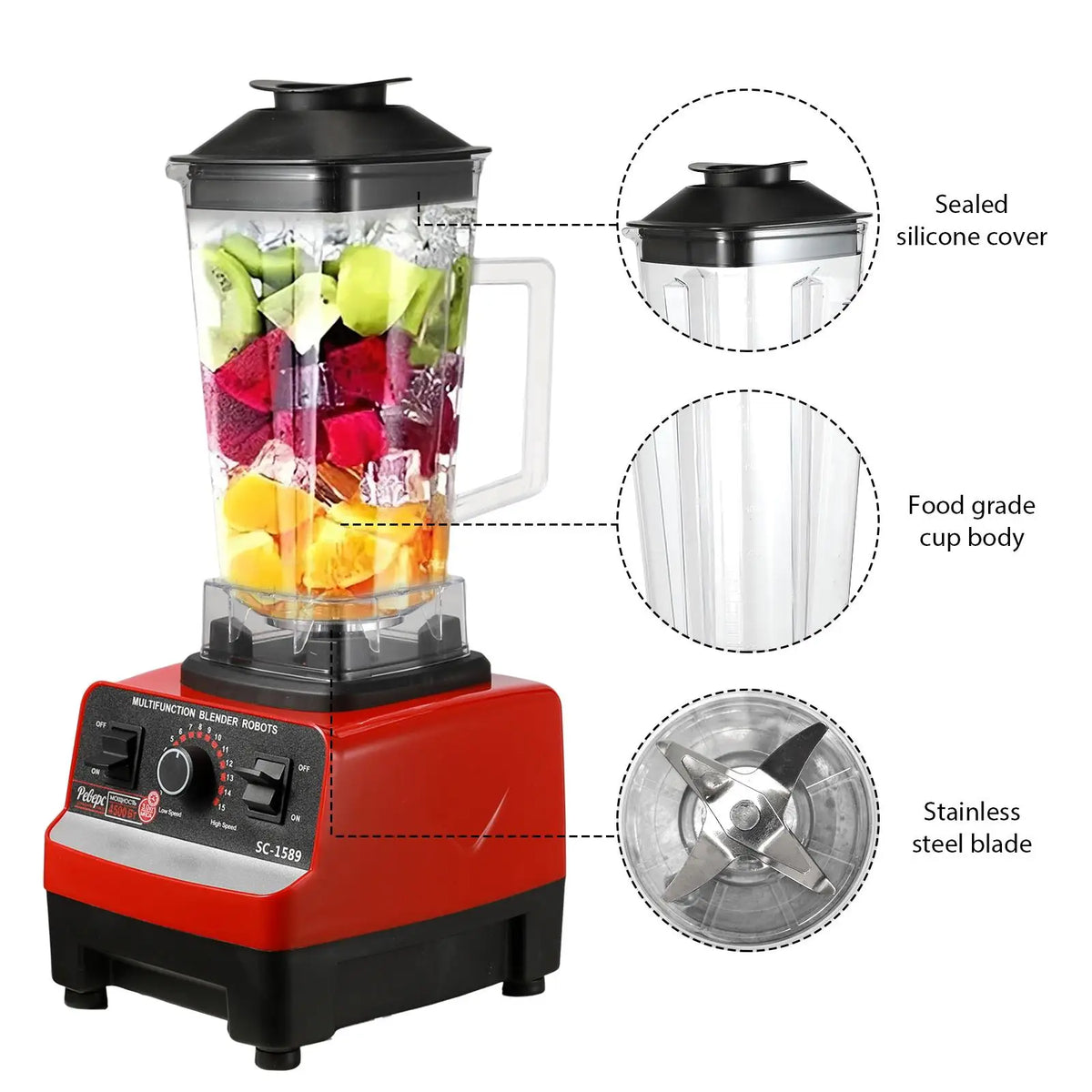 2 in 1 Electric Blender 2000W High Power Heavy Duty Commercial Blender Food Processor Ice Smoothies Kitchen Stationary Mixer