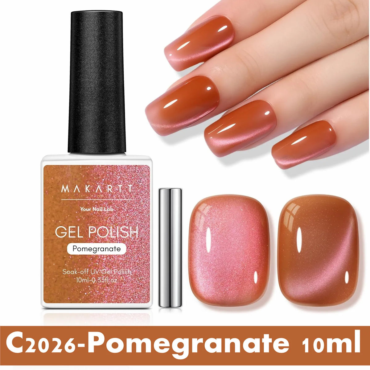 Makartt Cat Eye Gel Nail Polish, 10ml Glitter Holographic Nail Polish with Magnet, Reflective Translucent UV Gel Manicure