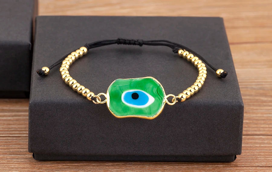 Nidin New Creative Design Evil Eye Charm Chain Bracelets Adjustable 7 Colors For Women Birthday Party Jewelry Accessories Gifts