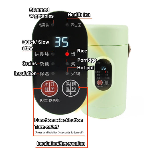 110V/220V Portable Slow Cooker Rice Cooking Lunch Box 1.6L Electric Stew Cup Hot Pot Food Steamer Soup Noodles Skillet Heater