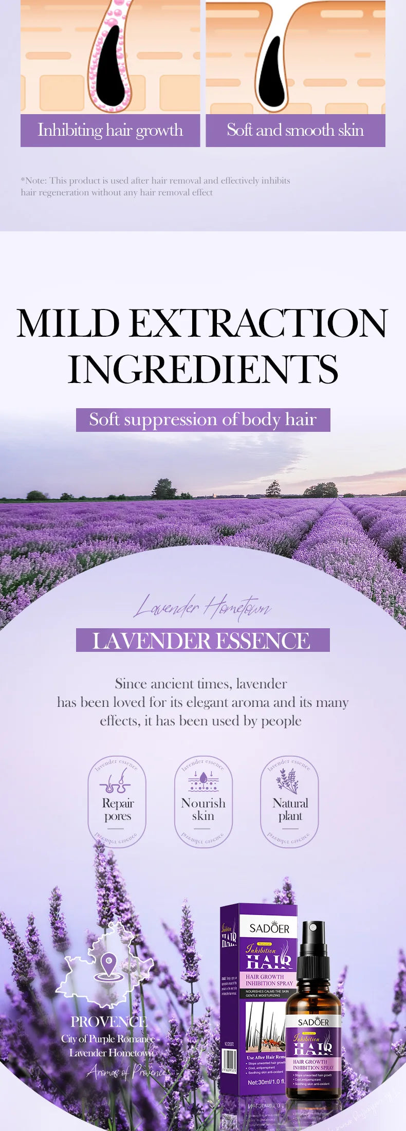 30ml Painless Hair Inhibiting Spray Serum Allantoin Lupine Extract For Underarm Leg Hair Removal Gentle Soothing Daily Body Care