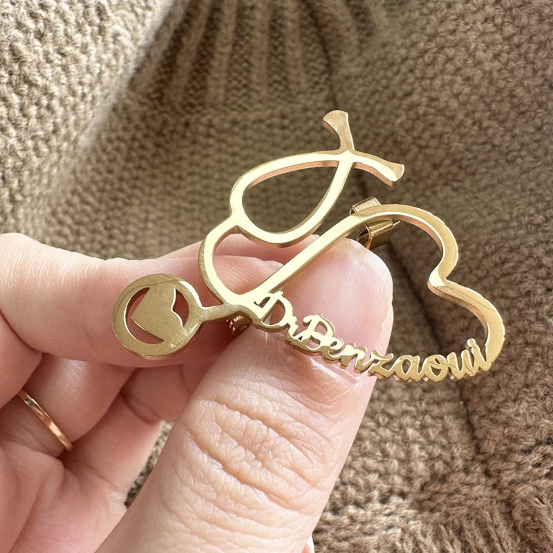 Customized Name Brooch Stethoscope Pin Doctor Nurse Name Stainless Steel Jewelry Fashion Gift For Men Women Daily Accessori