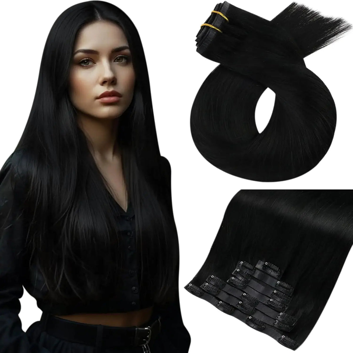 Moresoo Seamless Invisible PU Clip in Hair Extensions 100% Real Human Hair Remy Hair  PU Clip in Extensions 7PCS 105G Full Head