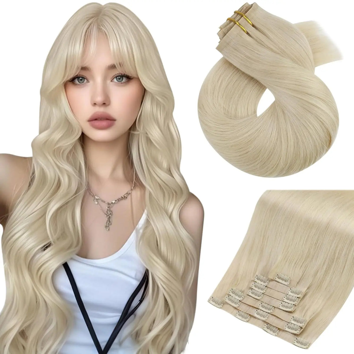 Moresoo Seamless Invisible PU Clip in Hair Extensions 100% Real Human Hair Remy Hair  PU Clip in Extensions 7PCS 105G Full Head