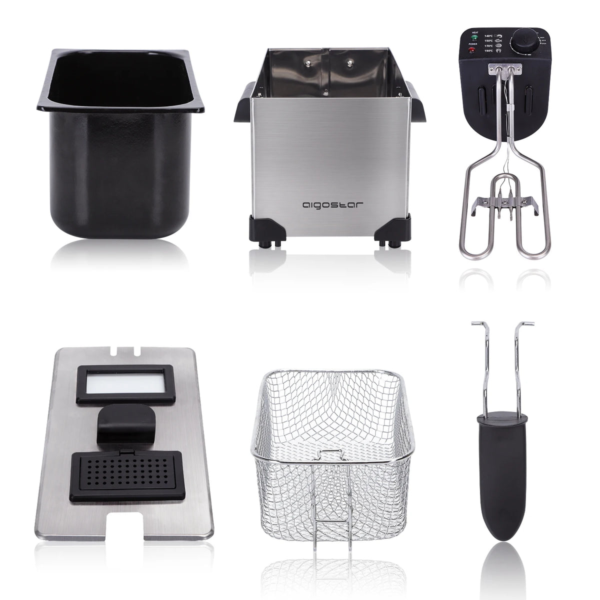 Aigostar Silver Strong Electric Fryer 3L 2200W Stainless Steel, Cooking Appliance For Cooking