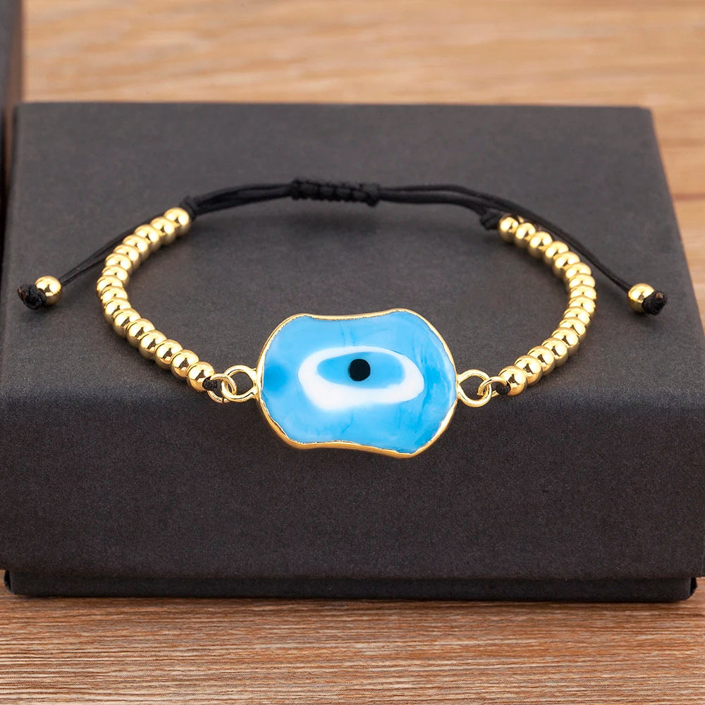 Nidin New Creative Design Evil Eye Charm Chain Bracelets Adjustable 7 Colors For Women Birthday Party Jewelry Accessories Gifts