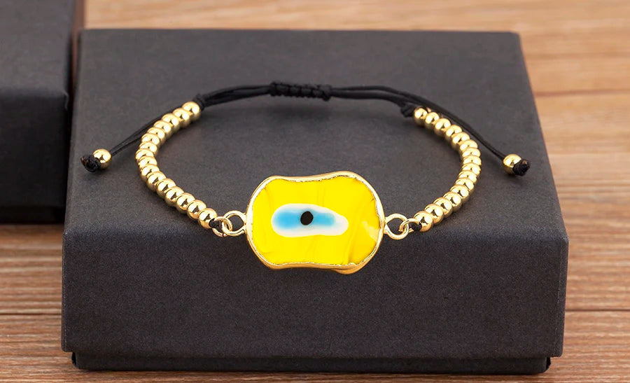 Nidin New Creative Design Evil Eye Charm Chain Bracelets Adjustable 7 Colors For Women Birthday Party Jewelry Accessories Gifts