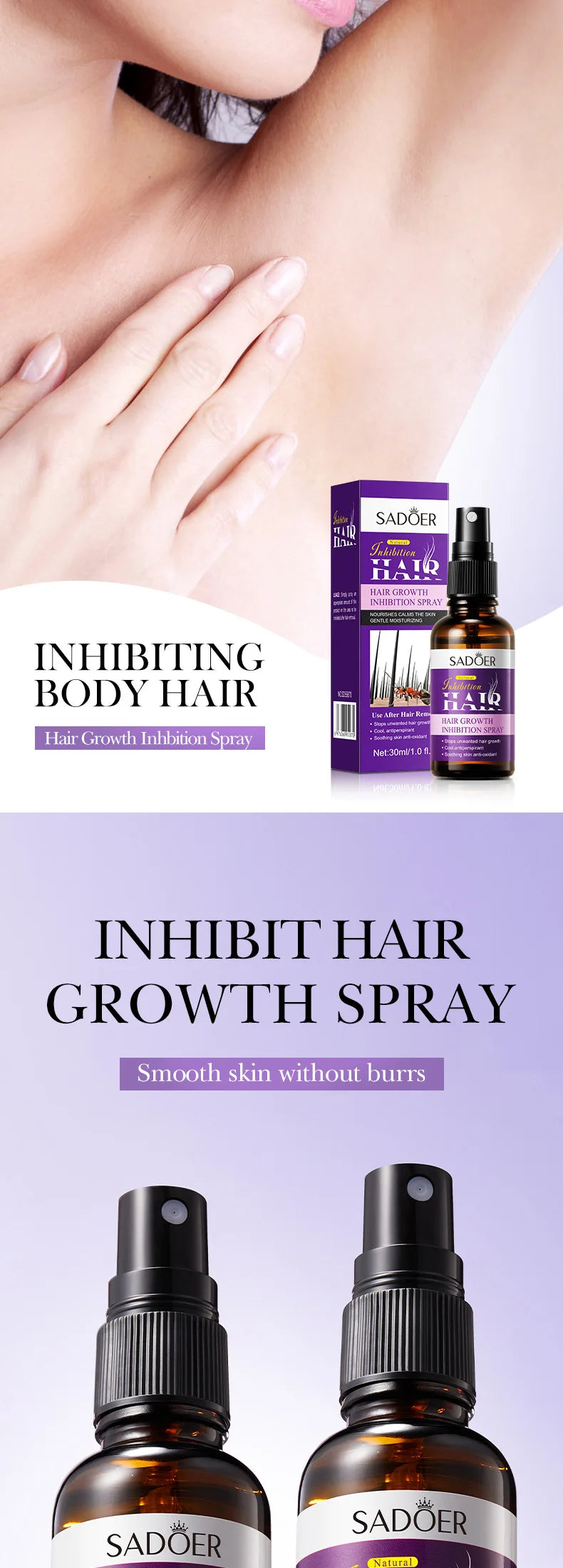 30ml Painless Hair Inhibiting Spray Serum Allantoin Lupine Extract For Underarm Leg Hair Removal Gentle Soothing Daily Body Care