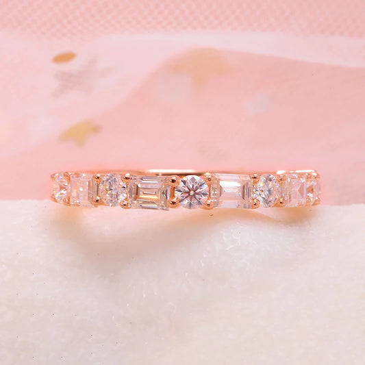 2.1ctw D Color VVS Round Cut Emerald Cut Moissanite Engagement Band High Qaulity Test Positive Real 14k Rose Gold Fine Ring