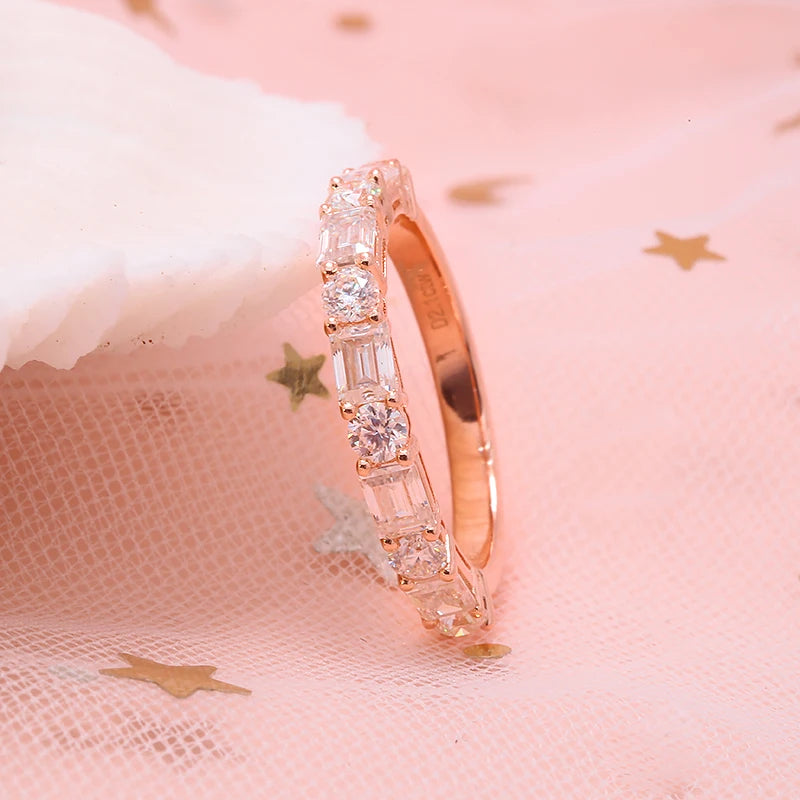 2.1ctw D Color VVS Round Cut Emerald Cut Moissanite Engagement Band High Qaulity Test Positive Real 14k Rose Gold Fine Ring