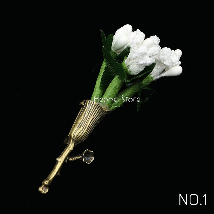 New Wedding Brooches For Men Bridegroom Rose Flower Lapel Pin Orange Pink Puple Romantic Color Brooch Party Suit Accessories